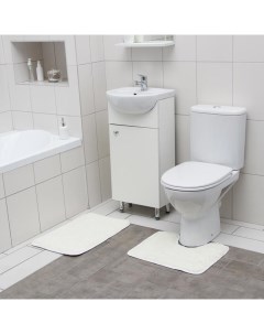 Набор ковриков для ванны и туалета Пушистик 2 шт 38x40 40x60 см цвет белый Доляна