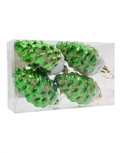 Набор елочных украшений Шишки 9 см 4 шт зеленые Qvatra