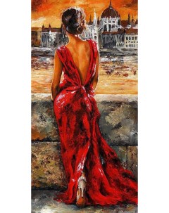 Алмазная мозаика Девушка в красном платье 30x40 см полная выкладка Kiki