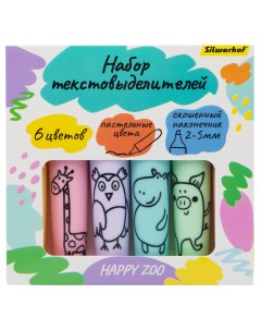 Набор текстовыделителей Happy Zoo 2 5мм тонкий 6цв ассорти Silwerhof