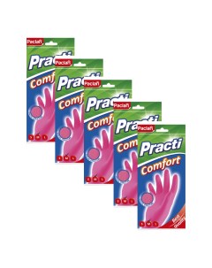 Перчатки резиновые PRACTI Comfort розовые М 5 упаковок по 1 паре Paclan