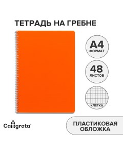 Тетрадь на гребне a4 48 листов в клетку оранжевая пластиковая обложка блок офсет Calligrata