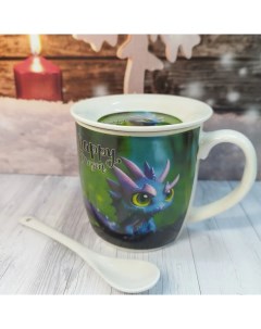 Комплект чайный синий дракончик чашка 300 мл блюдце ложка Dragon