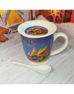 Комплект чайный оранжевый дракончик чашка 300 мл блюдце ложка Dragon