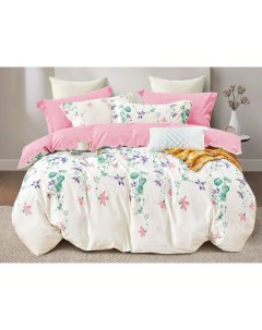 Комплект постельного белья сатин Лиана с розовым двуспальный Котбаюн