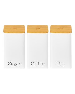Набор 3 банок для сыпучих продуктов 1 6 л Чай кофе сахар белый с крышками Elan gallery