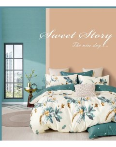 Комплект постельного белья Sweet story aqua евро сатин 70x70 см бело зеленый Guten morgen