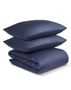 Комплект постельного белья двуспальный из сатина темно синего цвета из коллекции Essential Tkano