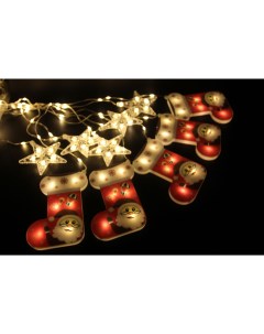 Новогодняя гирлянда бахрома Сапоги и звёзды 10LED тёплая белая 3м 15085 Merry christmas