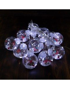 Новогодняя гирлянда бахрома 10 LED с шарами Дед Мороз белый 3 м Merry christmas