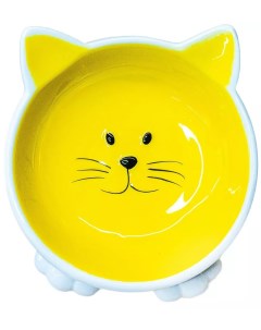 Миска для кошек Mr Kranch керамическая Мордочка кошки на ножках 100 мл желтая Mr.kranch