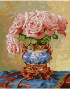 Картина по номерам Букет роз в китайской вазе Холст на подрамнике 50х40 см Артвентура