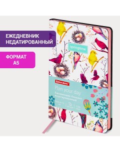 Ежедневник недатированный А5 VISTA гибкий 136 л Birds Brauberg