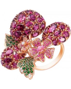 Кольцо с россыпью цветных и драгоценных камней из красного золота Джей ви