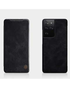 Кожаный чехол книжка Leather Qin для Samsung Galaxy S21 Ultra черный Nillkin