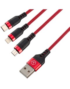 Кабель Nylon 3 в 1 Universal USB A Type C Micro Lightning 3A 1 2m Красный Breaking