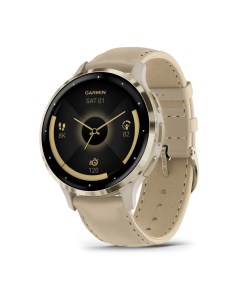 Смарт часы Venu 3s с золотистым безелем и кожаным ремешком Garmin