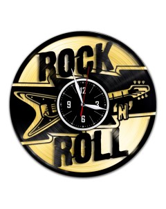 Часы из виниловой пластинки c VinylLab Rock n Roll с золотой подложкой (c) vinyllab