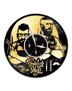 Часы из виниловой пластинки c VinylLab Барбершоп с золотой подложкой (c) vinyllab