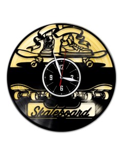 Часы из виниловой пластинки c VinylLab Скейтборд с золотой подложкой (c) vinyllab