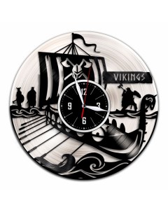 Часы из виниловой пластинки c VinylLab Викинги с серебряной подложкой (c) vinyllab