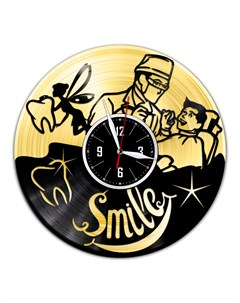 Часы из виниловой пластинки c VinylLab Стоматолог с золотой подложкой (c) vinyllab