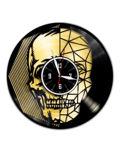 Часы из виниловой пластинки c VinylLab Череп декор с золотой подложкой (c) vinyllab