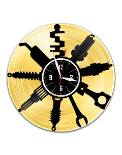 Часы из виниловой пластинки c VinylLab Автосервис с золотой подложкой (c) vinyllab