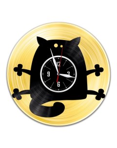 Часы из виниловой пластинки c VinylLab Кот с золотой подложкой (c) vinyllab