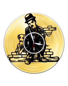 Часы из виниловой пластинки c VinylLab Чарли Чаплин с золотой подложкой (c) vinyllab