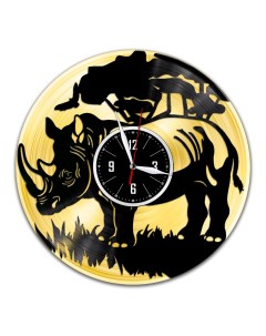 Часы из виниловой пластинки c VinylLab Носорог с золотой подложкой (c) vinyllab