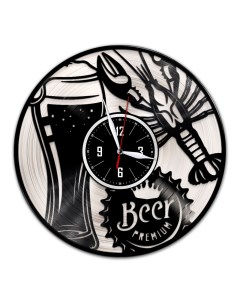 Часы из виниловой пластинки c VinylLab Пиво с раками с серебряной подложкой (c) vinyllab