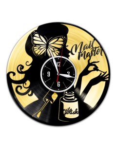 Часы из виниловой пластинки c VinylLab Мастер маникюра с золотой подложкой (c) vinyllab