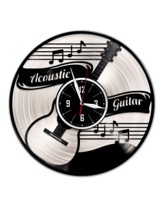 Часы из виниловой пластинки c VinylLab Акустическая гитара с серебряной подложкой (c) vinyllab