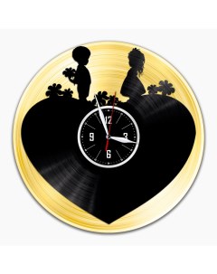 Часы из виниловой пластинки c VinylLab Сердце с золотой подложкой (c) vinyllab