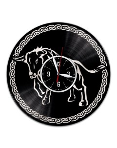 Часы из виниловой пластинки c VinylLab Бык с серебряной подложкой (c) vinyllab