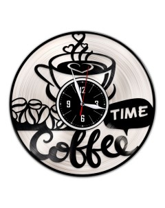 Часы из виниловой пластинки c VinylLab Время кофе с серебряной подложкой (c) vinyllab