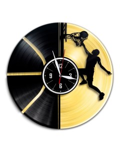 Часы из виниловой пластинки c VinylLab Баскетбол с золотой подложкой (c) vinyllab
