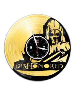 Часы из виниловой пластинки c VinylLab Dishonored с золотой подложкой (c) vinyllab