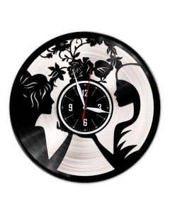 Часы из виниловой пластинки c VinylLab Девушки с цветами с серебряной подложкой (c) vinyllab