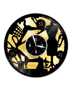 Часы из виниловой пластинки c VinylLab Швея с золотой подложкой (c) vinyllab