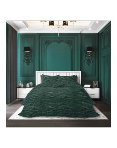 Комплект постельного белья Green Outlines 2 сп сатин хвойно зеленый экрю Fashion fantasy