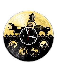 Часы из виниловой пластинки c VinylLab The Beatles с золотой подложкой (c) vinyllab