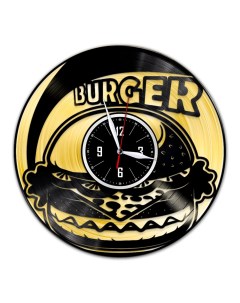 Часы из виниловой пластинки c VinylLab Бургер с золотой подложкой (c) vinyllab