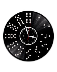 Часы из виниловой пластинки c VinylLab Домино с серебряной подложкой (c) vinyllab