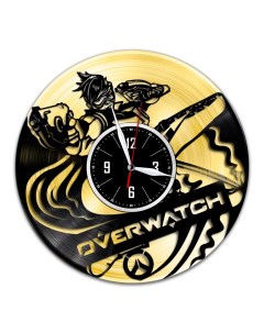 Часы из виниловой пластинки c VinylLab Overwatch с золотой подложкой (c) vinyllab