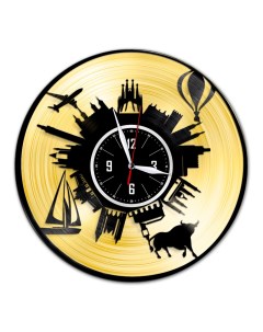 Часы из виниловой пластинки c VinylLab Каталония с золотой подложкой (c) vinyllab