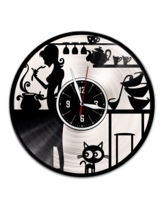Часы из виниловой пластинки c VinylLab Кухня с серебряной подложкой (c) vinyllab