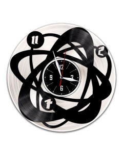 Часы из виниловой пластинки c VinylLab Атом с серебряной подложкой (c) vinyllab