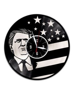 Часы из виниловой пластинки c VinylLab Трамп с серебряной подложкой (c) vinyllab